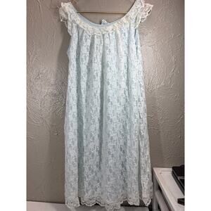 Miss‎ Siren Blue Nylon Ivory Lace Sleeveless Peignoir Nightgown Womens Sz Medium